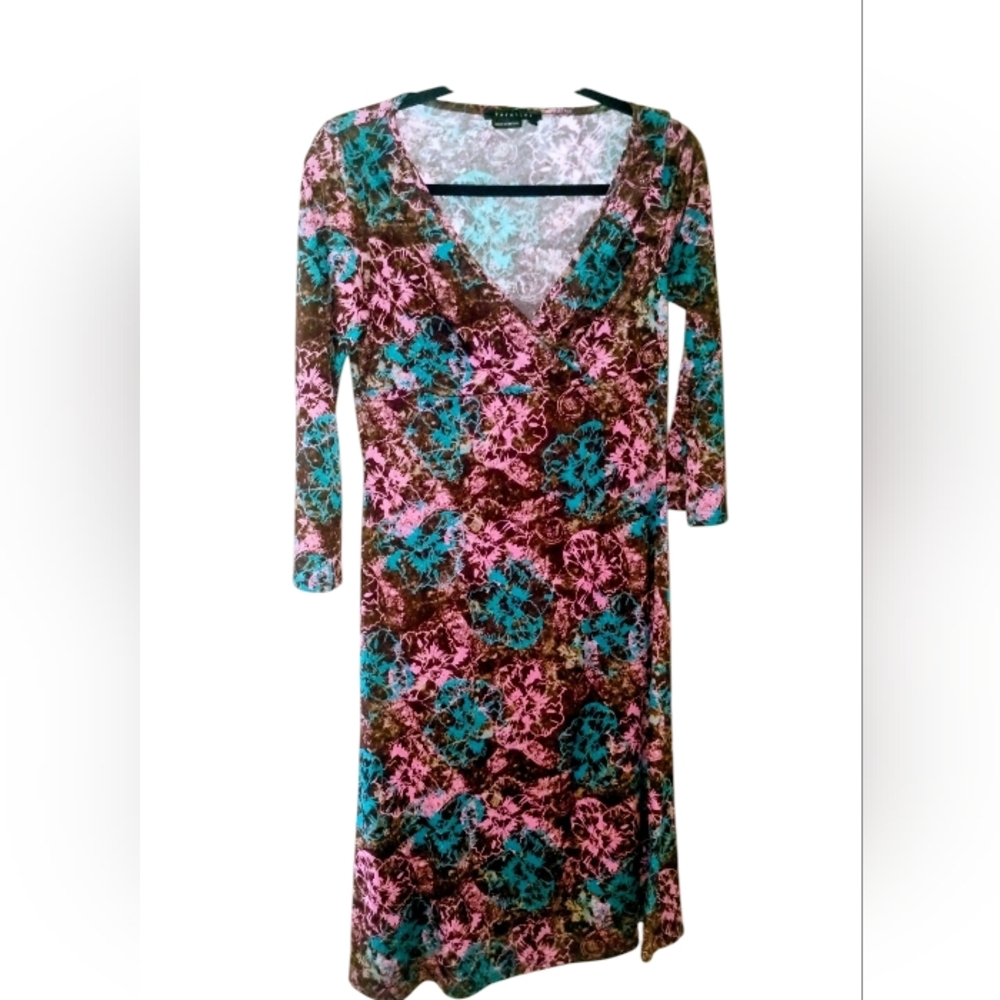 Parallel Womens Brown Wrap Dress Multicolor SZ S